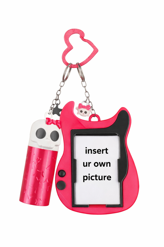Pink Guitar Photo Keychain